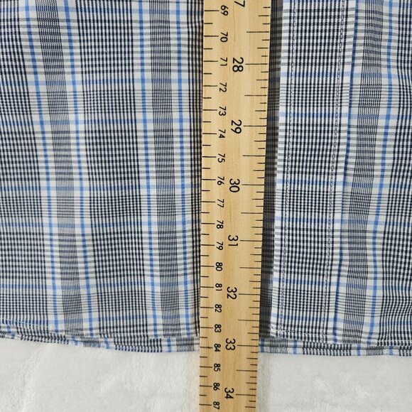 Michael Kors Non Iron Shirt Men's Sz L 16 34/35 White Blue Plaid Cotton - Picture 7 of 7